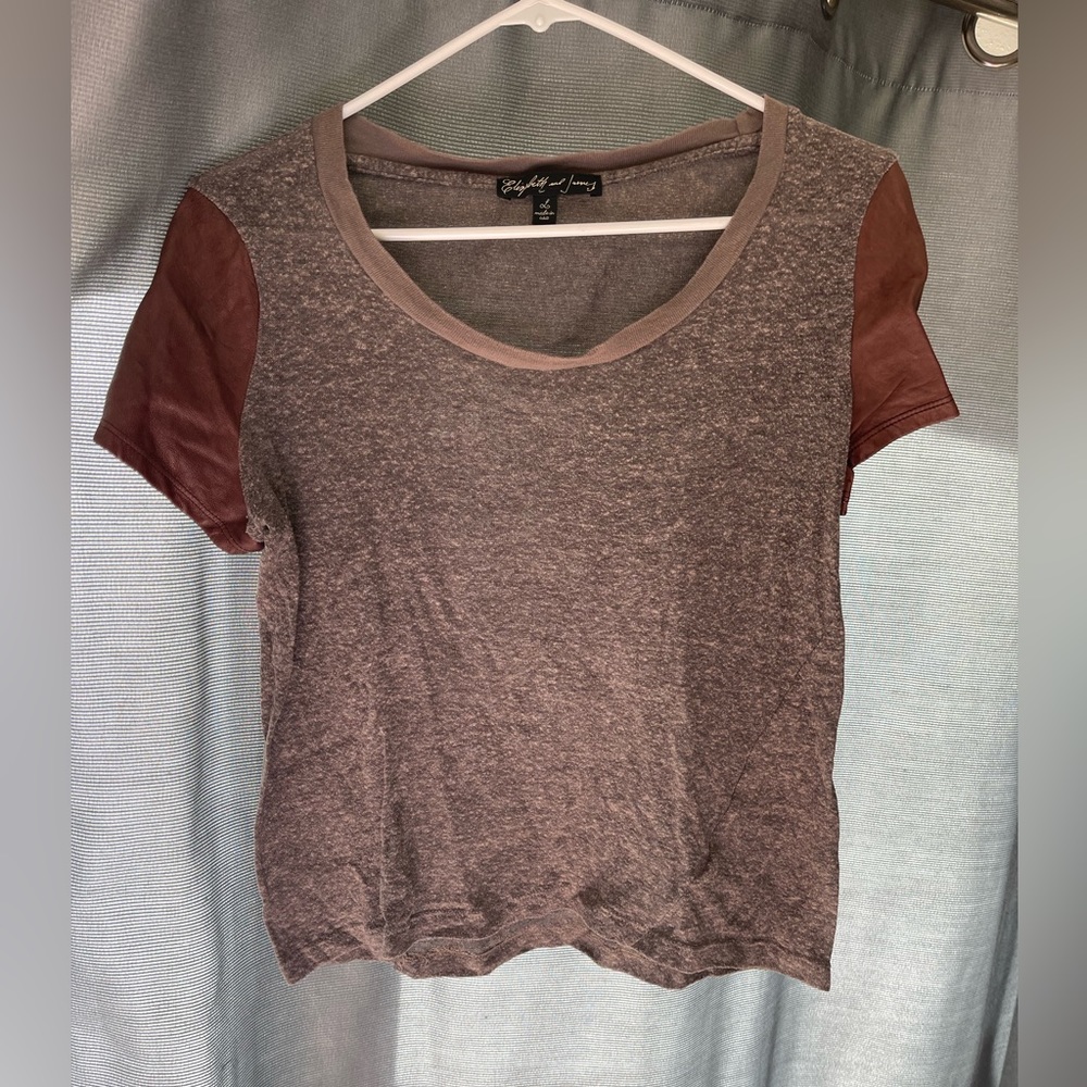 Elizabeth & James cotton Tee with %100 leather sleeves